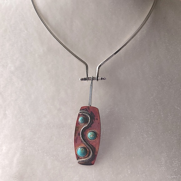 Monaco Designs Sterling, Turquoise and Mixed Metals Collar Necklace - Picture 7 of 16